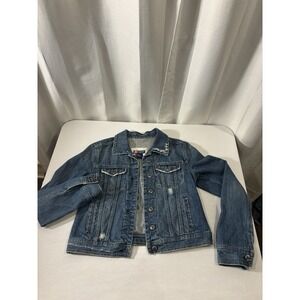 Duck Head Distressed Jean Jacket Medium Wash Trucker Women Size Large 100%Cotton